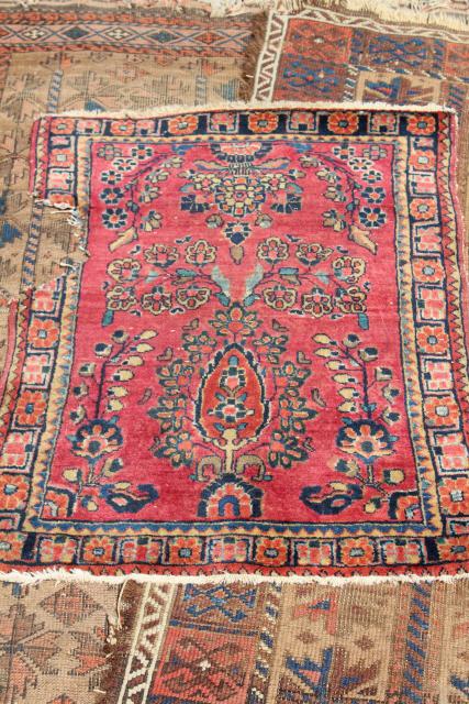 photo of vintage or antique persian rugs, small shabby wool carpets to layer or upcycle #2