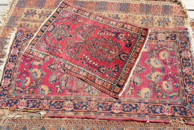 photo of vintage or antique persian rugs, small shabby wool carpets to layer or upcycle #12