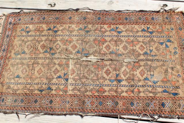 photo of vintage or antique persian rugs, small shabby wool carpets to layer or upcycle #18