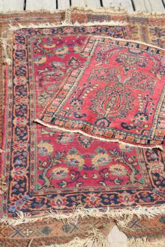 catalog photo of vintage or antique persian rugs, small shabby wool carpets to layer or upcycle