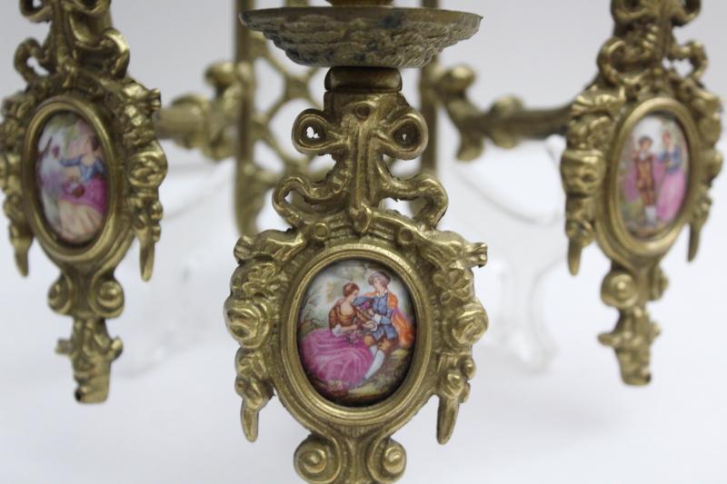 photo of vintage ornate brass candle sconces w/ china cameo pictures, romantic french country scenes #2