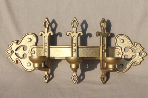 photo of vintage ornate gold metal candle sconce, gothic fairy tale style wall mount candelabra #1