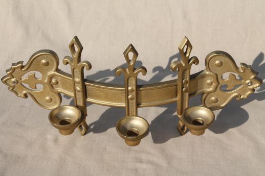 photo of vintage ornate gold metal candle sconce, gothic fairy tale style wall mount candelabra #4