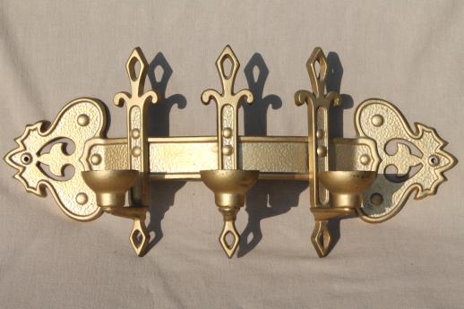 photo of vintage ornate gold metal candle sconce, gothic fairy tale style wall mount candelabra #7