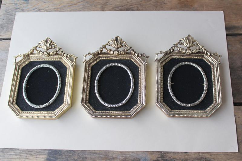 photo of vintage ornate gold plastic / black velvet frames, picture frame trio for photos or prints #1