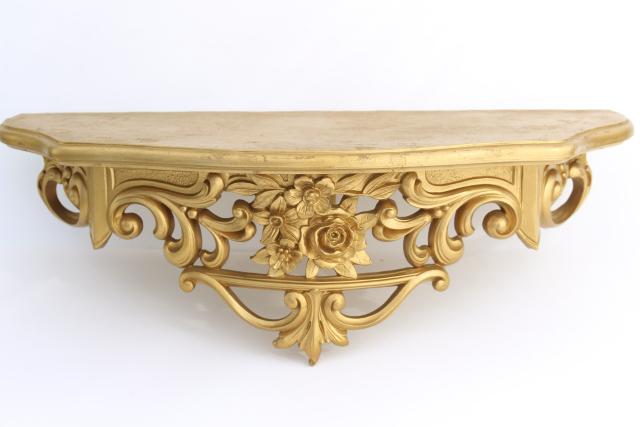 photo of vintage ornate gold rococo bracket shelf, small wall mount hanging shelf #1