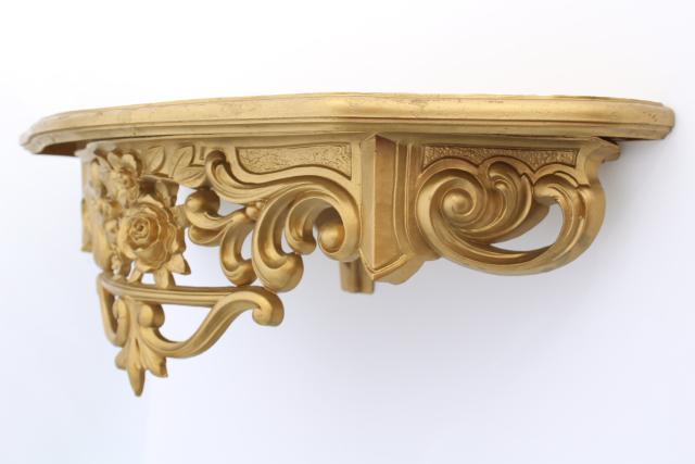 photo of vintage ornate gold rococo bracket shelf, small wall mount hanging shelf #3