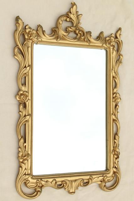 photo of vintage ornate gold rococo wall mirror, Syrowood Syroco pressed wood frame #1