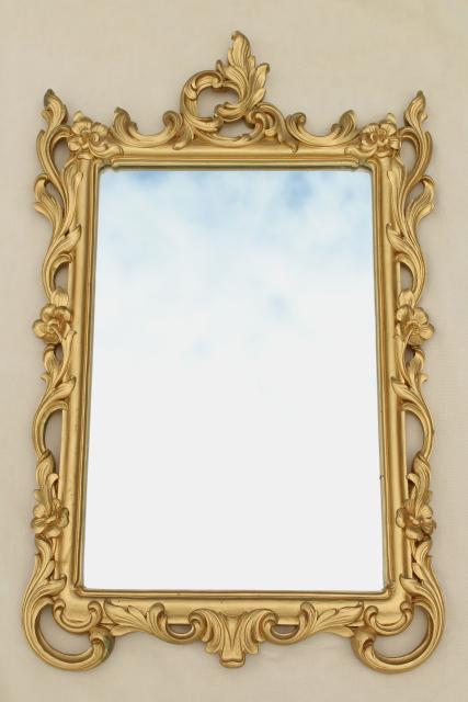 photo of vintage ornate gold rococo wall mirror, Syrowood Syroco pressed wood frame #4