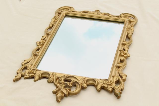 photo of vintage ornate gold rococo wall mirror, Syrowood Syroco pressed wood frame #9