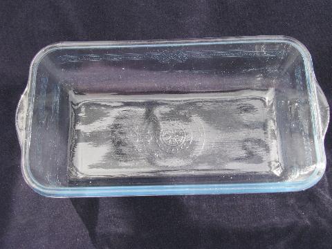photo of vintage oven glassware, baking glass pans lot - Fire King sapphire blue, clear Pyrex #5