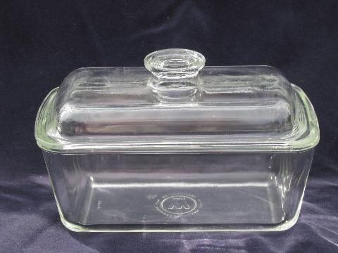 photo of vintage oven glassware, baking glass pans lot - Fire King sapphire blue, clear Pyrex #6