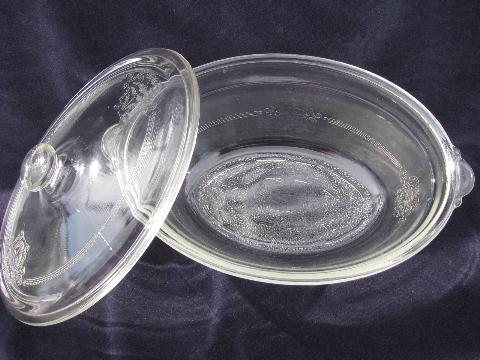 photo of vintage oven glassware, baking glass pans lot - Fire King sapphire blue, clear Pyrex #8
