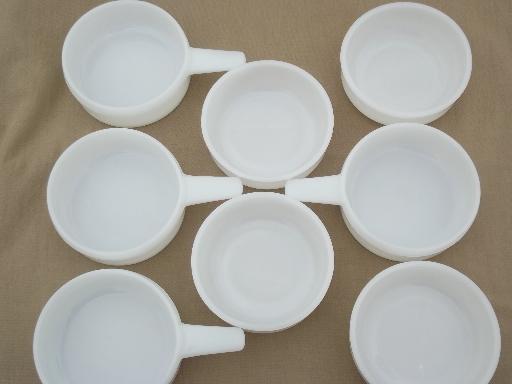 photo of vintage oven proof milk glass, bowls & stick handled casseroles / onion soups #5