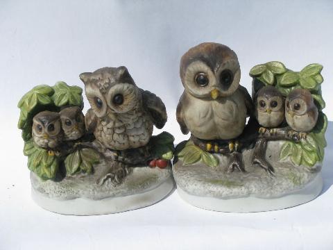 photo of vintage owl family figurine lot, retro 70s porcelain owls w/ owlets #2