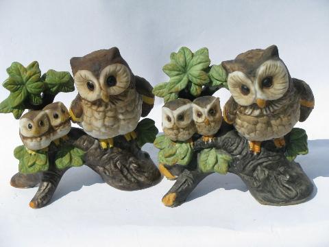 photo of vintage owl family figurine lot, retro 70s porcelain owls w/ owlets #4