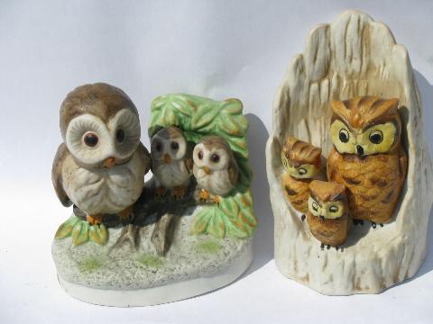 photo of vintage owl family figurine lot, retro 70s porcelain owls w/ owlets #6