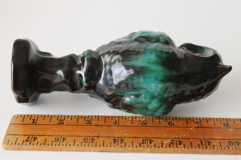 photo of vintage owl figurine, moody dark green & black drip glaze Blue Mountain art pottery Canada  #4