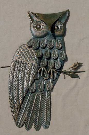 photo of vintage owl plaque, retro 70s metal wall art for rustic decoration or halloween #1