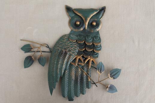 photo of vintage owl plaques, retro 70s metal wall art for rustic woodland decor #2