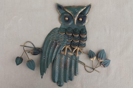 photo of vintage owl plaques, retro 70s metal wall art for rustic woodland decor #4