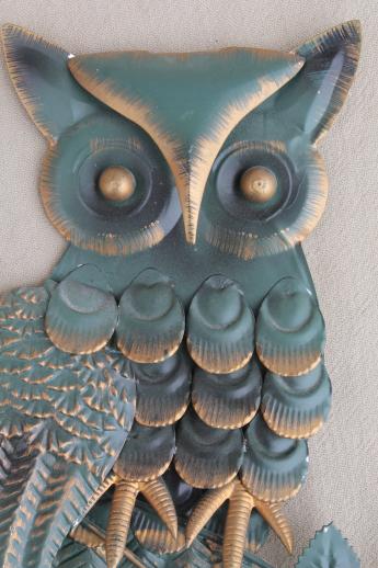 photo of vintage owl plaques, retro 70s metal wall art for rustic woodland decor #7