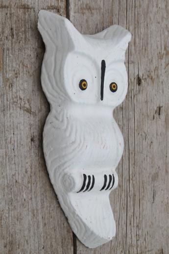 photo of vintage owls industrial style wall art pieces, cast cement sculptures in retro colors #3