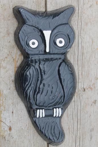 photo of vintage owls industrial style wall art pieces, cast cement sculptures in retro colors #6