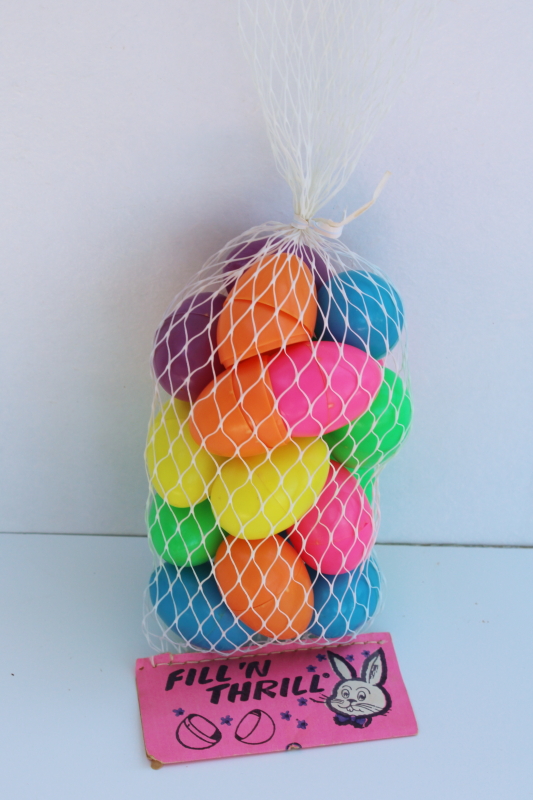 photo of vintage package of mini plastic Easter eggs, Fill & Thrill bunny label #2