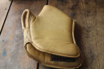 catalog photo of vintage padded leather shooting glove, 10X Sport Clothing label 1940s or 50s hunting gear