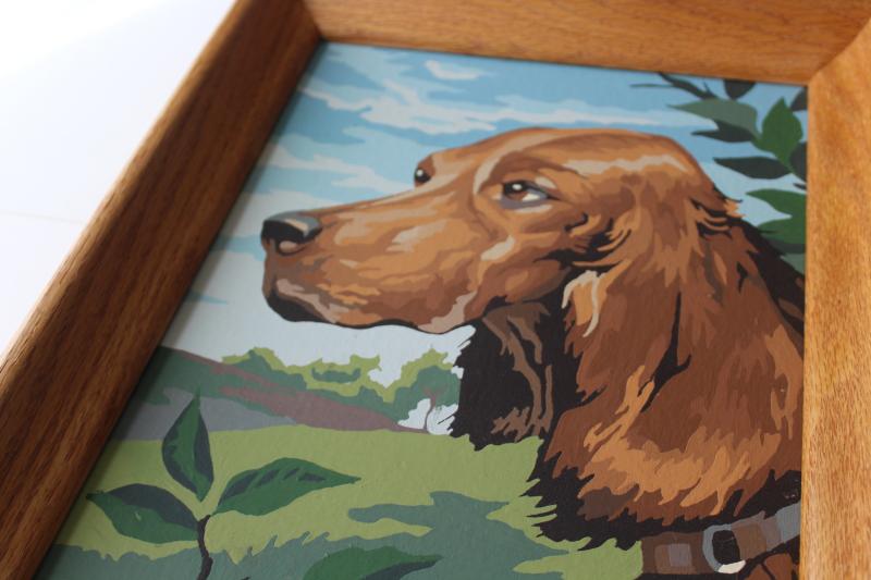 photo of vintage paint by number painting, Irish setter dog picture in wood frame #2