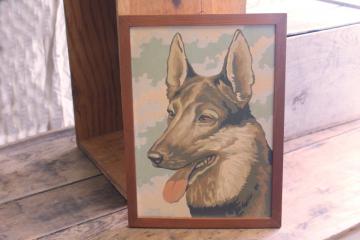 photo of vintage paint by number painting, picture of German Shepherd dog, Rin Tin Tin?