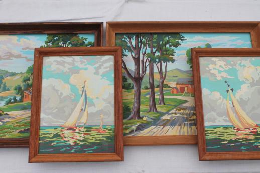 photo of vintage paint by number paintings, sailboats on the water & farm country pictures #1