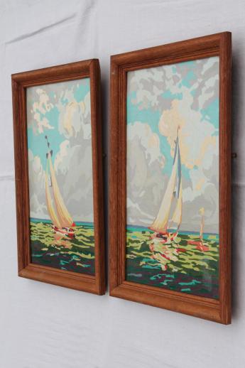 photo of vintage paint by number paintings, sailboats on the water & farm country pictures #6