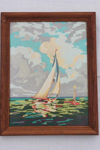 photo of vintage paint by number paintings, sailboats on the water & farm country pictures #7