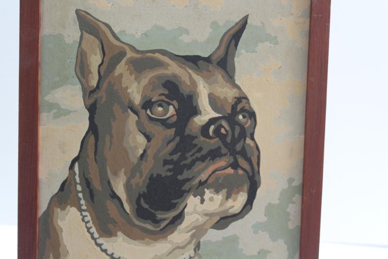 photo of vintage paint by number picture, brindled boxer dog portrait painting PBN #2