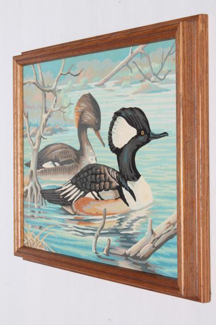 photo of vintage paint by number picture, loons or wild game bird ducks framed PBN #3