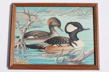 catalog photo of vintage paint by number picture, loons or wild game bird ducks framed PBN