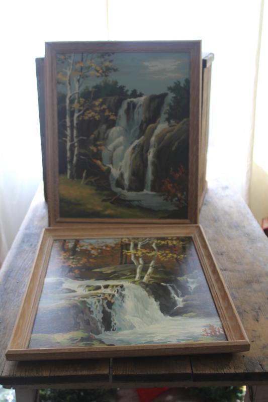 photo of vintage paint by number picture paintings, rocky waterfall landscape scenes #1