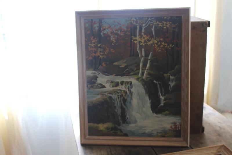 photo of vintage paint by number picture paintings, rocky waterfall landscape scenes #3