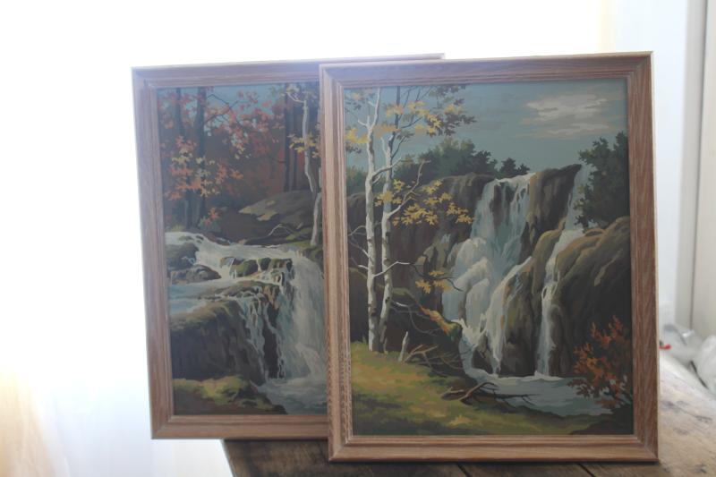 photo of vintage paint by number picture paintings, rocky waterfall landscape scenes #4