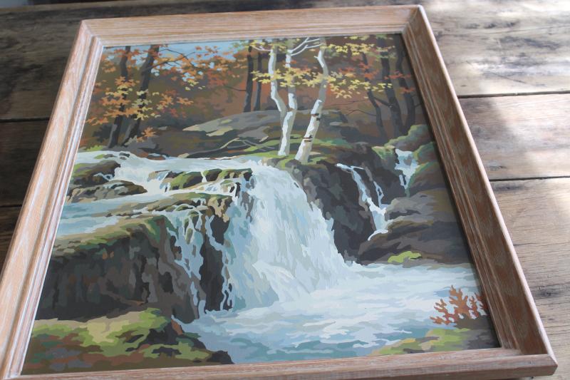 photo of vintage paint by number picture paintings, rocky waterfall landscape scenes #6