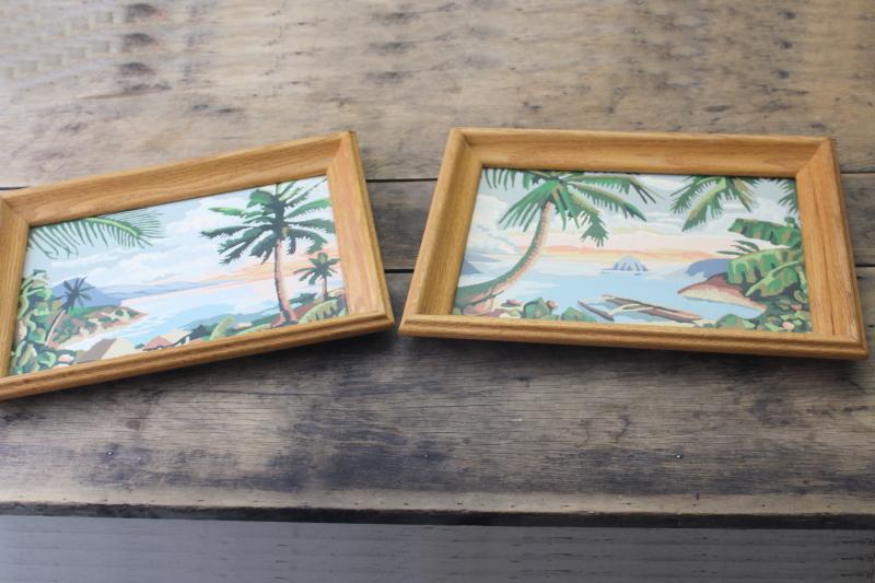 photo of vintage paint by number pictures, retro tiki style tropical island beach scenes #1