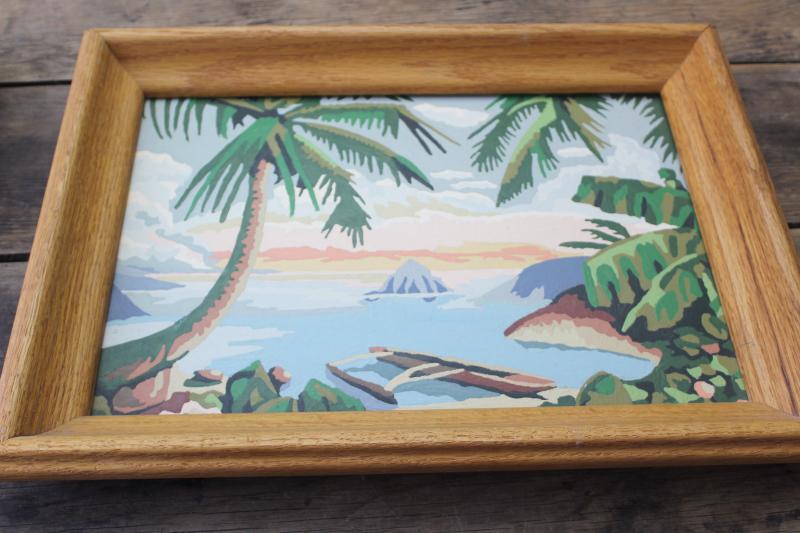 photo of vintage paint by number pictures, retro tiki style tropical island beach scenes #2