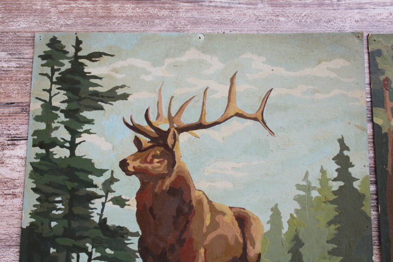 photo of vintage paint by number pictures, rustic wildlife paintings elk stag & white tailed deer #2
