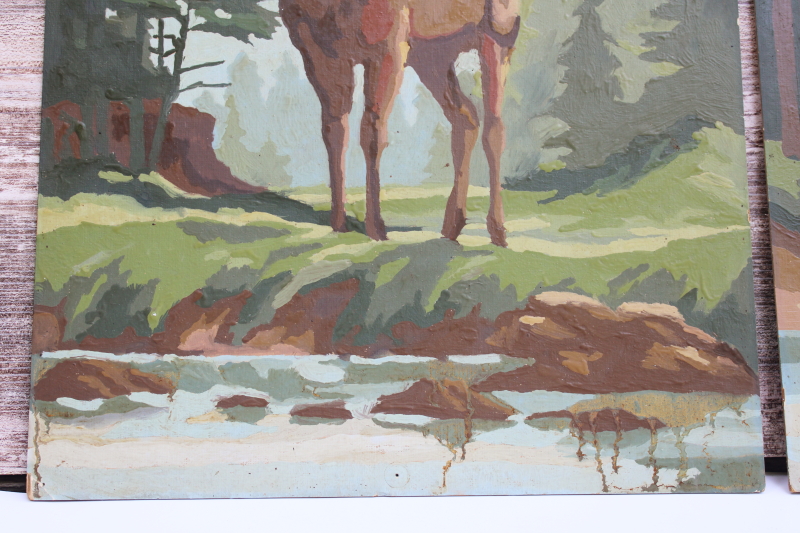 photo of vintage paint by number pictures, rustic wildlife paintings elk stag & white tailed deer #3