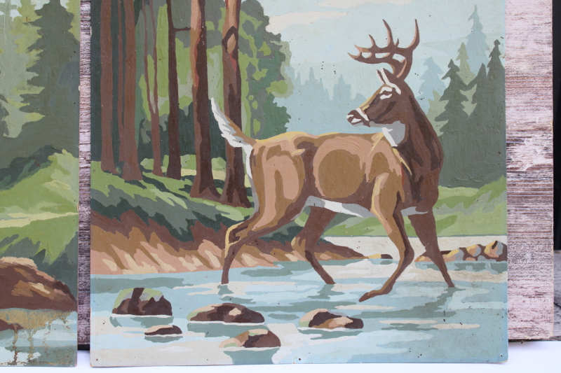 photo of vintage paint by number pictures, rustic wildlife paintings elk stag & white tailed deer #4