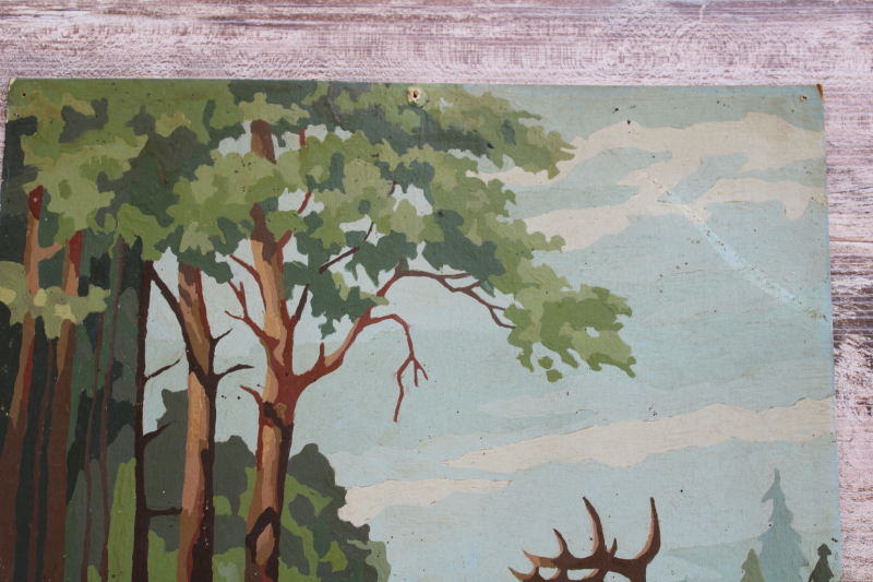 photo of vintage paint by number pictures, rustic wildlife paintings elk stag & white tailed deer #5