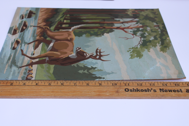 photo of vintage paint by number pictures, rustic wildlife paintings elk stag & white tailed deer #6