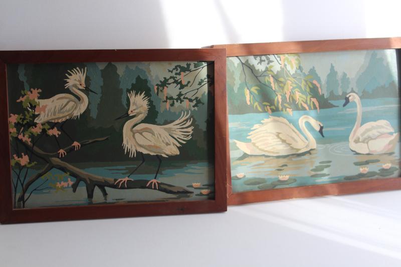 photo of vintage paint by number pictures, white egrets & swans w/ flowering trees, Everglades scenes? #5